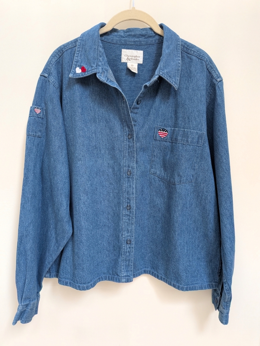 VTG Christopher & Banks Embroidered American Denim Boxy Cotton Shacket Size XL